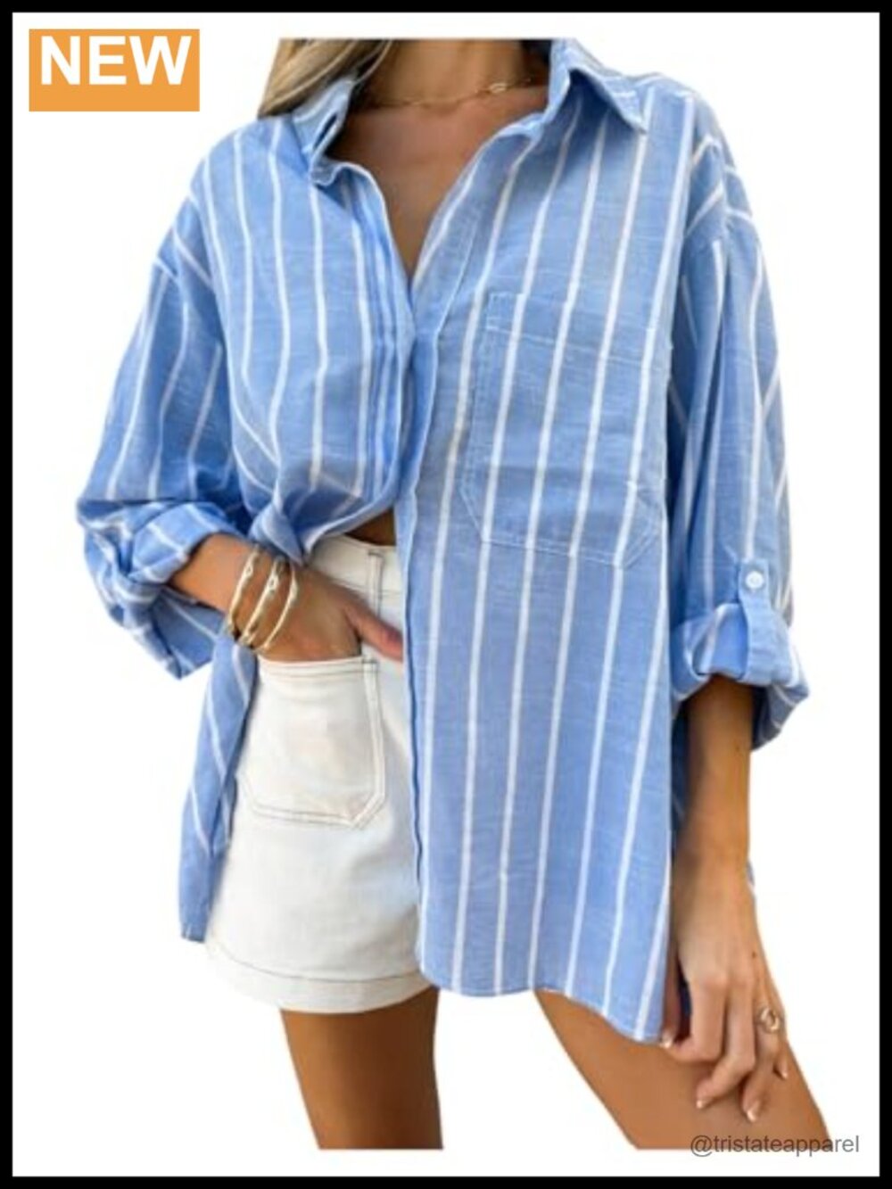 Plus Size Striped Button Down Long Sleeve Shirt Casual Blouse